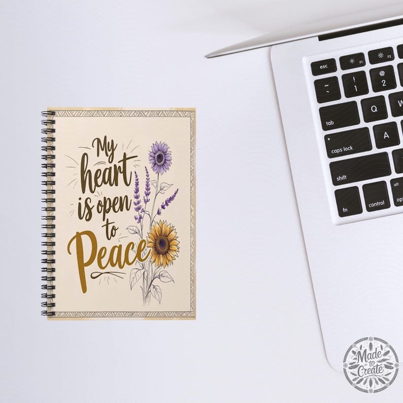 Inspirational Sunflower Notebook: My Heart Is Open to Peace - 6x8 Spiral Journal image 3
