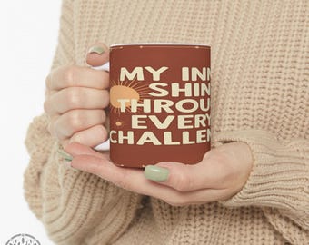 Inner Strength Cactus Print  Inspirational Quote Wall Art with Sun Illustration