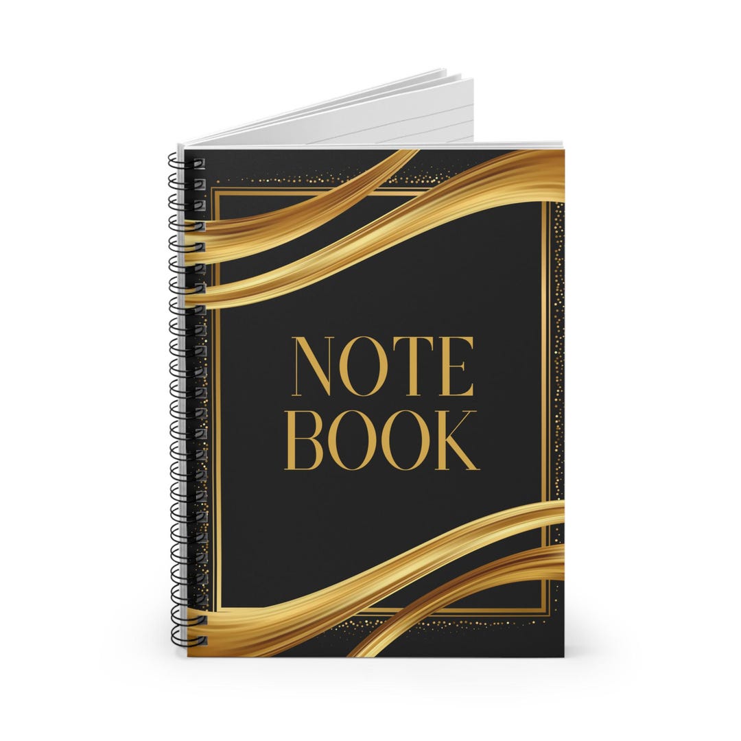 Elegant Spiral Notebook, Luxe Black Gold Ruled Journal, Stylish ...