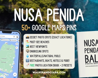 Google Maps-reisgidsbundel — Nusa Penida Bali (50+ Google Maps-pins met tips, 2 fotovoorinstellingen, fotografiegids)
