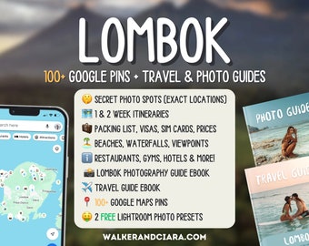 Lot de guides de voyage de Lombok (plus de 100 épingles Google Maps avec des conseils, des guides de voyage et de photographie, 2 photos prédéfinies GRATUITES, une liste de colisage et plus encore !)