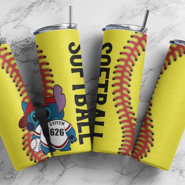 Stitch Softball Bright Yellow Sublimation Tumbler PNG file design