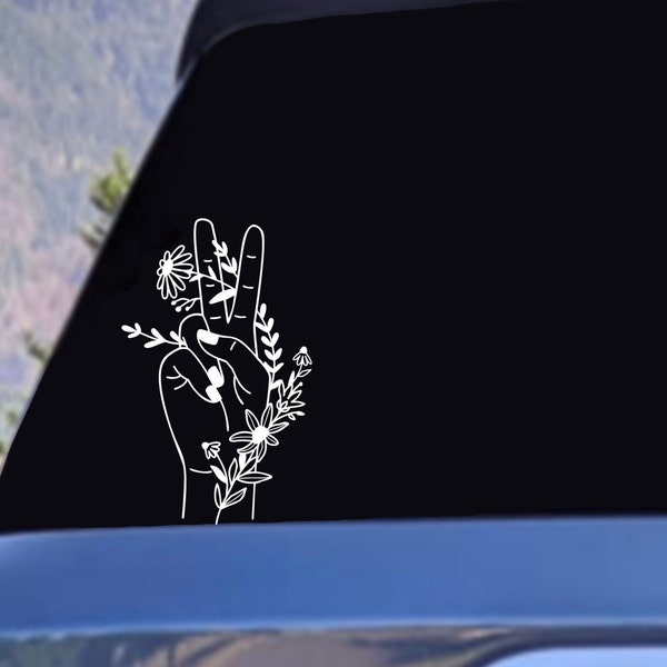 Boho Peace Sign Hand Floral | Car Sticker | Truck Decal | Car Window Sticker Decal