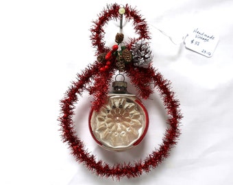 Handmade Christmas Ornament with 1940-1950's Vintage Glass Ornament