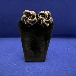 Vintage Napier Black Enamel & Gold-Tone Clip-On Earrings - 1980s Elegant Jewelry