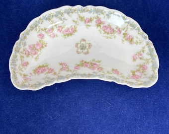 Haviland Limoges Bone Dish Schleiger 271 Pink Roses Blue Flowers Vintage Trinket Dish