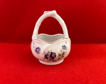 1950s Lefton China Hand-Painted Porcelain Floral Basket - Purple Violets Japan #03098