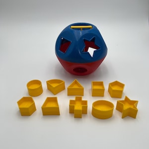 Vintage Shape Sorter Toy With 10 Yellow Shapes Retro Educational Toddler Learning Toy