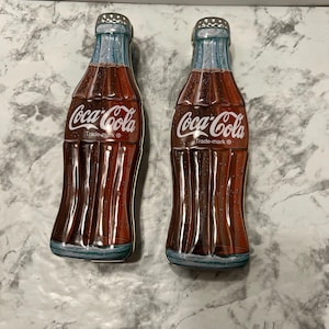 Coca-Cola Bottle Tins – 1996 Vintage Coke Collectible with Removable Front – Classic Bottle Shape Storage Set of 2