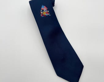 Vintage Disney Patriotic Tie Mickey Donald Navy Repp Necktie