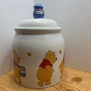 Vintage Disney Winnie the Pooh White and Blue Canister Cookie Jar