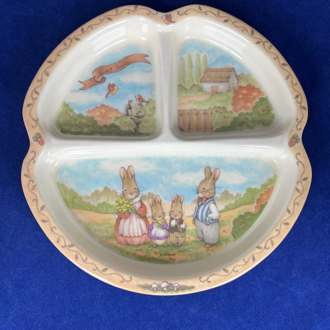Peco Rabbits Layout Bunny Divided Plate Sweet Family Rabbits Vintage PECO Melamine Kids ...