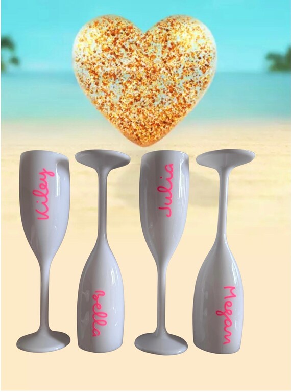 Personalized Love Island Name Champagne Flutes, Bach Party Favors, Custom Bachelorette Glass
