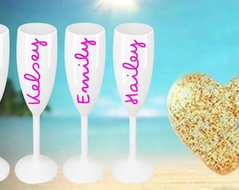 Flûtes à champagne personnalisées nom Love Island, cadeaux Bach, verre EVJF personnalisé