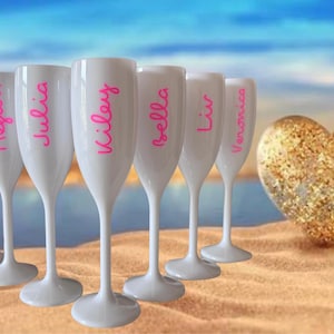 Personalized Villa Island Name Champagne Flutes, Bach Party Favors, Custom Bachelorette Glass