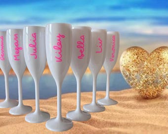 Personalized Villa Island Name Champagne Flutes, Bach Party Favors, Custom Bachelorette Glass