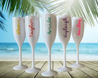 Personalized Villa Island Name Champagne Flutes, Bach Party Favors, Custom Bachelorette Glass
