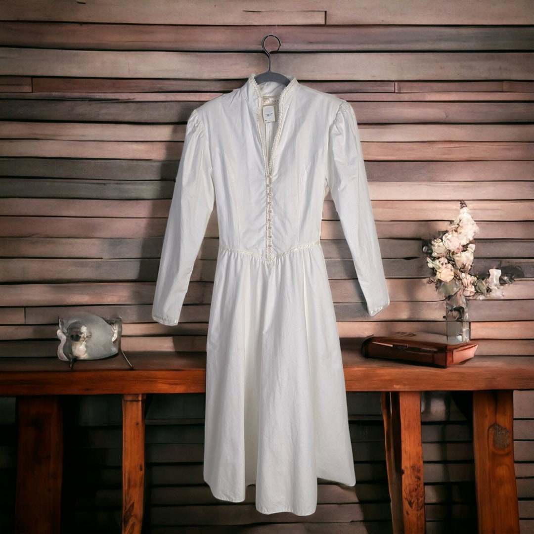 Vintage Gunne Sax by Jessica Mcclintock White Long Sleeve Waist Tie ...