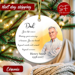 Personalized Dad Memorial Ornaments, Custom Dad Acrylic Ornaments, Personalized Photo Christmas Ornaments, Loved One Memory Heaven Ornaments