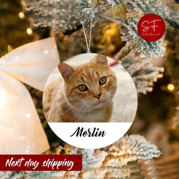 Ceramic Custom Cat Christmas Ornament, Cat Lover Gift, Pet Gift Ornament Ceramic, Personalized Pet Ornament, Cat Christmas Photo Ornament