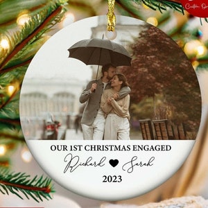 Personalized Photo Ornament: Our First Christmas Engaged Keepsake