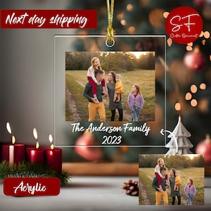 Kundenspezifisches Familienfoto-Weihnachtsverzierung: Acryl oder Keramik