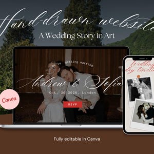 Canva Wedding Website Template, Hand-drawn Vintage Aesthetic London Wedding Website, Save the date Template, Canva Website Wedding RSVP