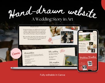 Italy Wedding Website Template: Hand-Drawn Mediterranean Design (Canva Editable Digital Invitation)
