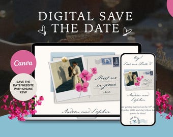 Sitio web Canva para guardar la fecha: Invitación digital para boda en Grecia (descarga digital)