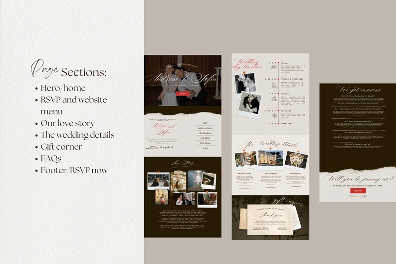 Page section included in Canva Wedding Website Template, Hand-drawn Vintage Aesthetic London Wedding Website, Save the date Template, Canva Website Wedding RSVP