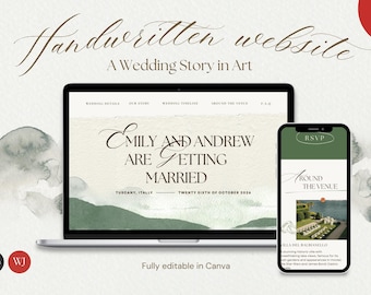 Watercolor Tuscany Wedding Website Template: Elegant Italian Canva Design (Digital Download)