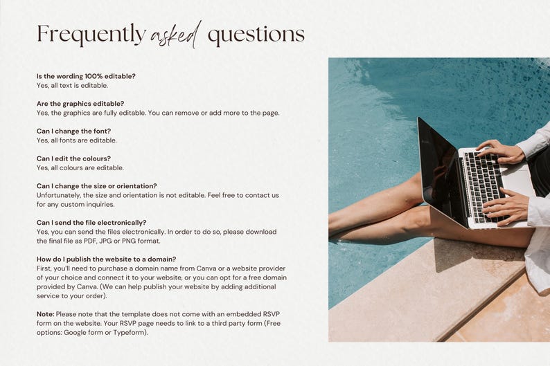 Frequently asked questions of Canva Wedding Website Template, Hand-drawn Vintage Aesthetic London Wedding Website, Save the date Template, Canva Website Wedding RSVP