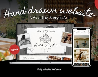 Canva Wedding Website Template: Hand-Drawn Design (Canva Editable Digital Download)