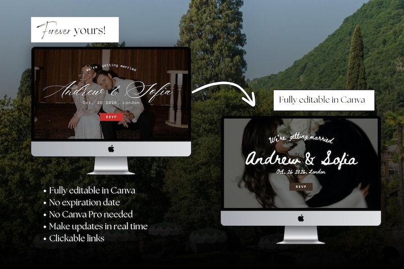 Fully customisable Canva Wedding Website Template, Hand-drawn Vintage Aesthetic London Wedding Website, Save the date Template, Canva Website Wedding RSVP