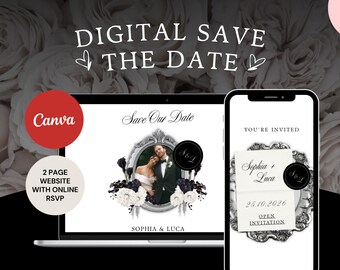 Sitio web digital vintage de Canva para guardar la fecha: Diseño floral elegante (descarga digital)