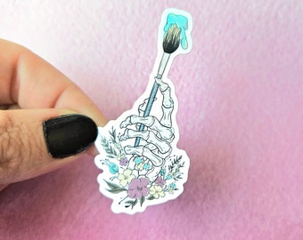 Holographic Dripping Paint Brush Sticker, Skeleton Artist, Waterproof