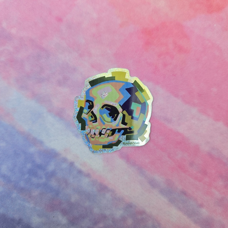 Glitter Skull Vinyl Sticker, Waterproof Emo Goth Decal image 1