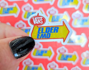Elder Emo Vinyl Sticker, Warped Tour Inspired Sticker, Tiny Sticker, Outdoor Sticker, Emo Stickers, Vans Sticker, Elder Emo, Warped Tour Art