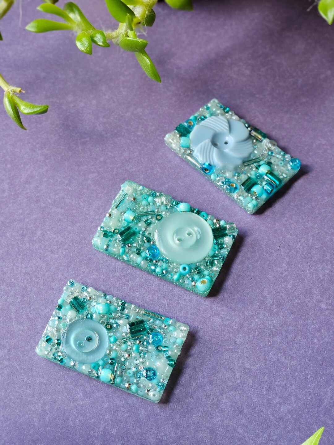 Bright Blue Refrigerator Blue Kitchen Decor, Bead Art, Winter