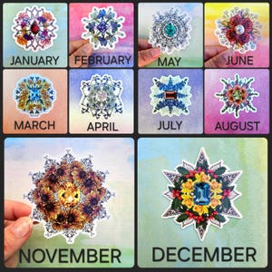 Birth Month Stickers, Birth Stone Art, Birth Flower Gift, Personal Gift, New Mom Gift, Birthday Gift, Vinyl Sticker, Waterproof sticker