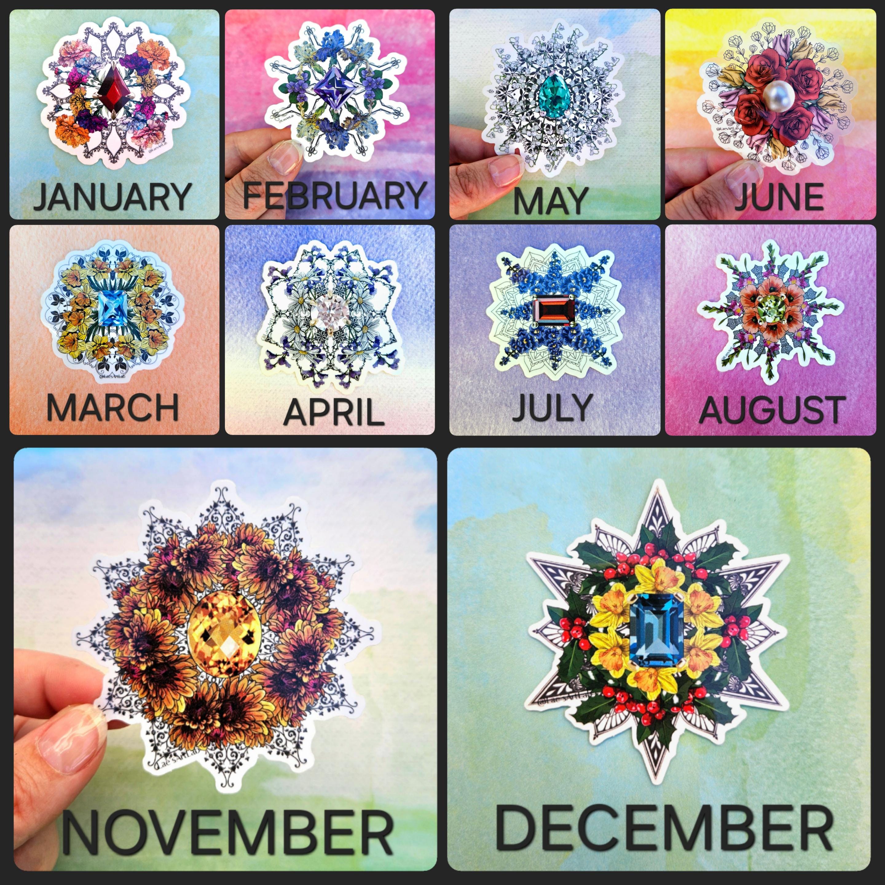 Birth Month Stickers, Birth Stone Art, Birth Flower Gift, Personal
