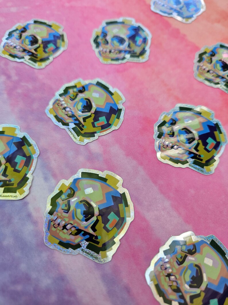 Glitter Skull Vinyl Sticker, Waterproof Emo Goth Decal image 2