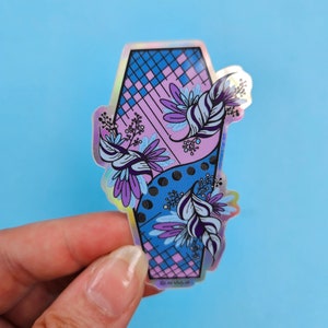 Holographic Coffin Sticker, Goth stickers, Punk Vinyl Sticker, Weatherproof vinyl sticker, Emo Sticker, Halloween Sticker, Coffin Decal