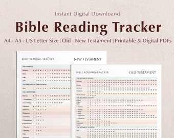 Bible Reading Tracker | Bible Reading Plan Printable | Bible Chart Digital Template | Bible Reading log checklist | Old & New Testaments