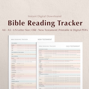 Bible Reading Tracker | Bible Reading Plan Printable | Bible Chart Digital Template | Bible Reading log checklist | Old & New Testaments