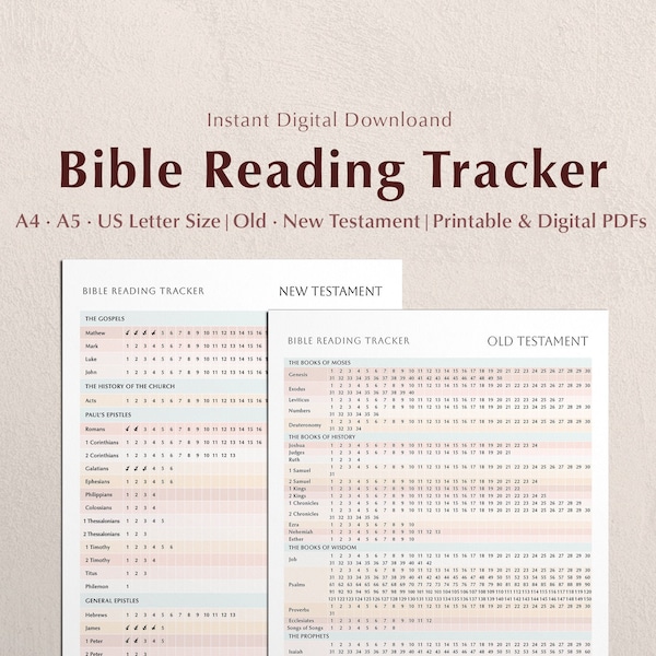 Bible Reading Tracker | Bible Reading Plan Printable | Bible Chart Digital Template | Bible Reading log checklist | Old & New Testaments