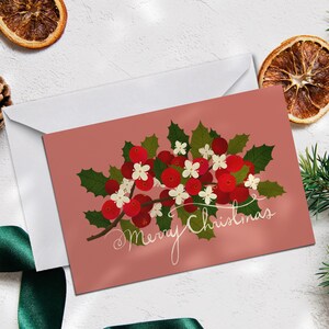Weihnachtskarte Zum Ausdrucken Mistelzweig | Urlaubskarte Digital Download mit Obst & Blumen | Grußkarte Print at home | PDF Datei | 5x7 | 4x6