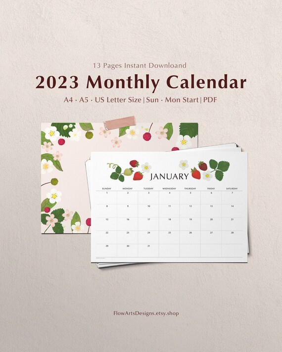 Monthly Planner 2023 Printable Calendar Template Pages Appointment Calendar  PDF A4 A5 US Letter Sun Mon Start Editable Fillable - Etsy