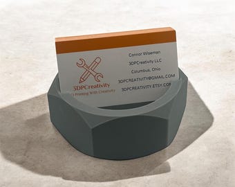 Tarjetero con tuerca de tornillo industrial: organizador de escritorio impreso en 3D