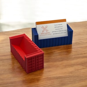 Mini-verzendcontainer visitekaartjeshouder, winkelvisitekaartjesdisplay, monteur visitekaartjesstandaard, bureau-accessoires, minimalistisch